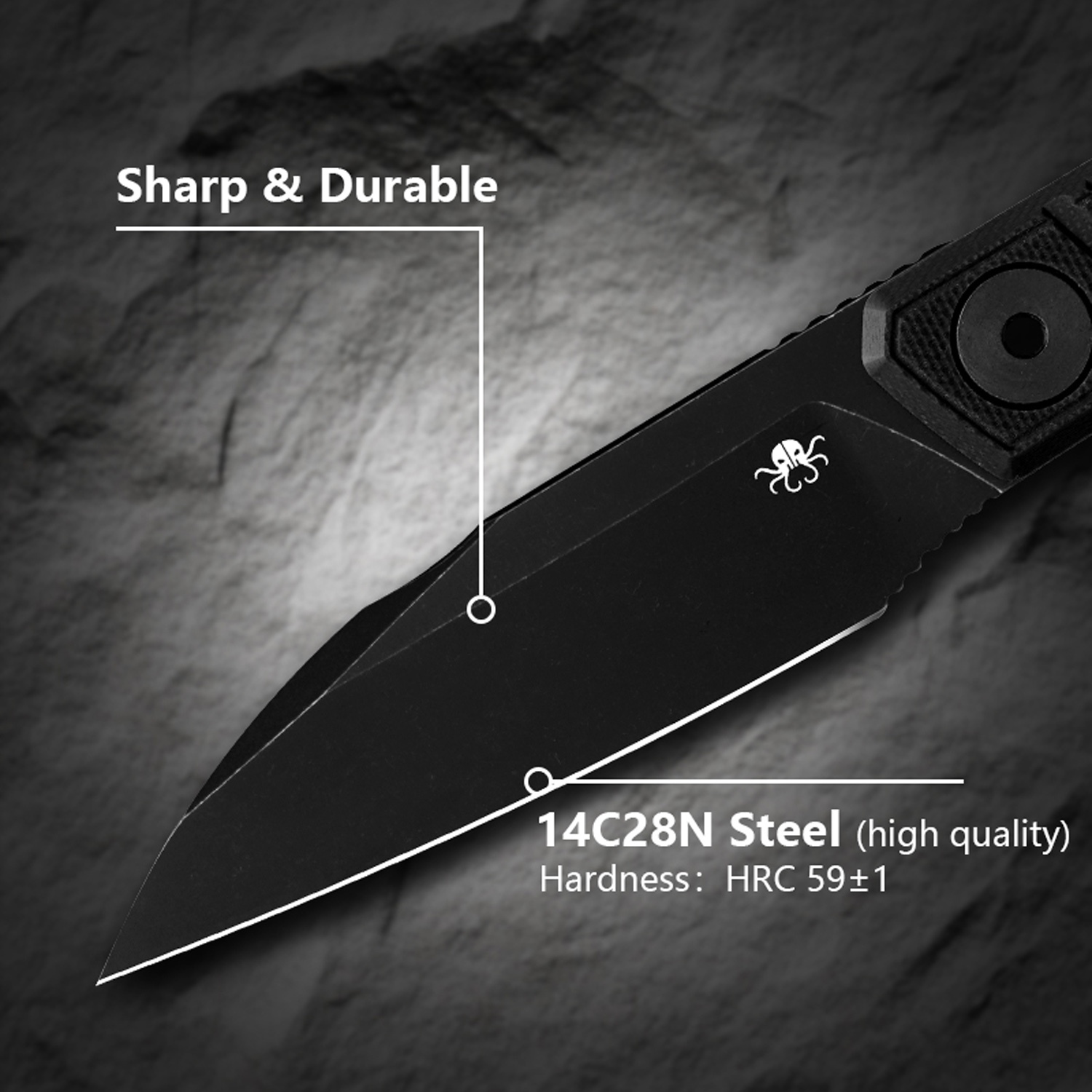 Klaken Knives - Z068-GR-BK - Phantom - Fixed Blade Knife - 14C28N