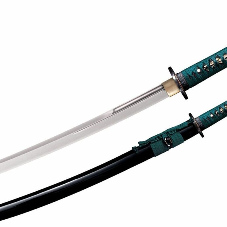 Cold Steel - CS88DWK - Dragonfly Wakizashi Long - Fixed Blade Knife - 1060 Polished  - Ray Skin with Teal Green Silk Braid Cord and Brass Menuki - Teal