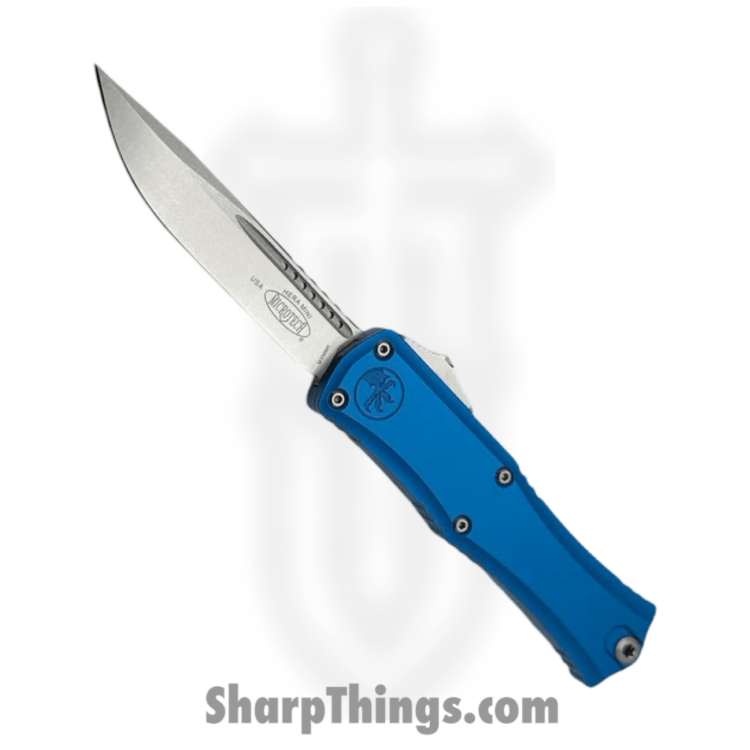 Microtech - 1703M-10BL - Mini Hera II - OTF Auto - M390MK Stonewash Drop Point - Aluminum - Blue