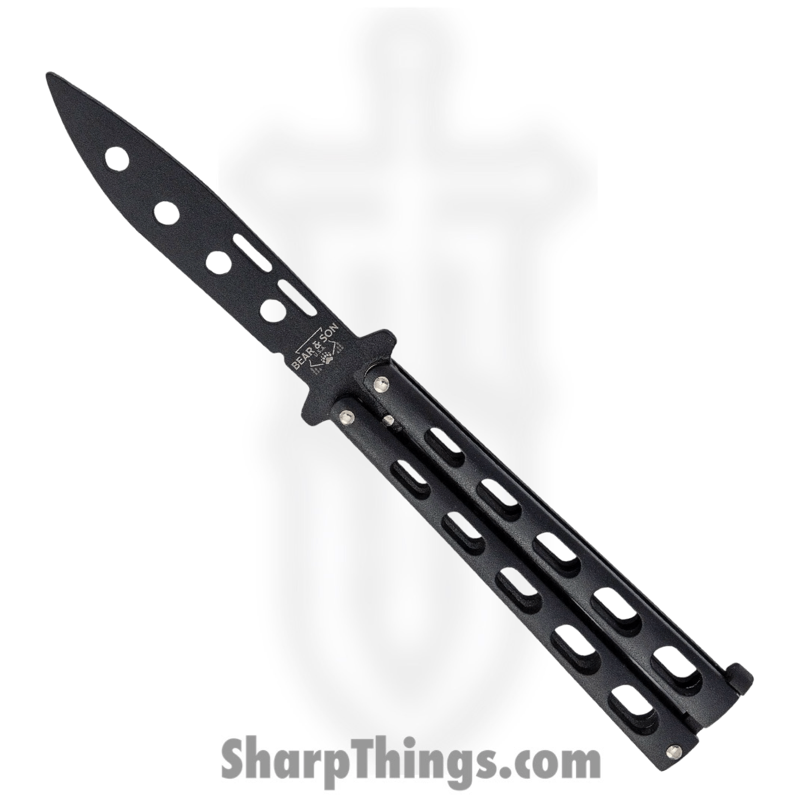 Bear & Son - BC115BTR - Butterfly Trainer - Balisong - 1095 HC Coated Drop Point - Powder Coated Zinc - Black