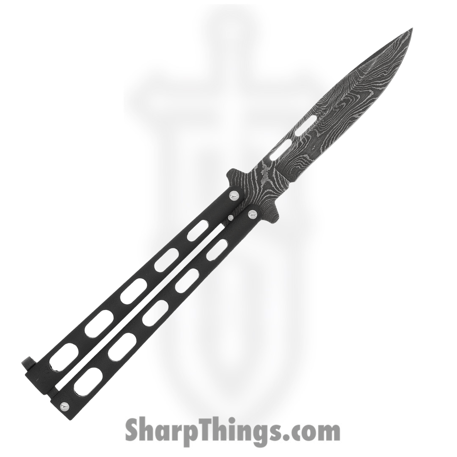 Bear & Son - BC115D - Butterfly - Balisong - Damascus Acid Etched Drop Point - Zinc - Black - Image 2