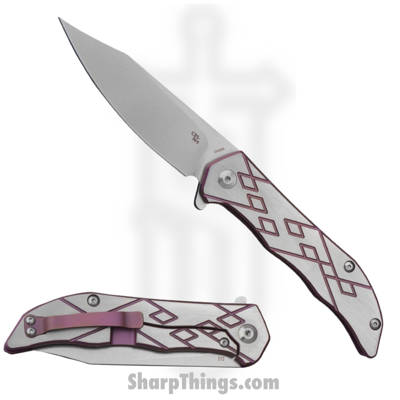 CH Knives - CH3008GR -Stabby Titanium Framelock Pocket Knife - D2 - Grey