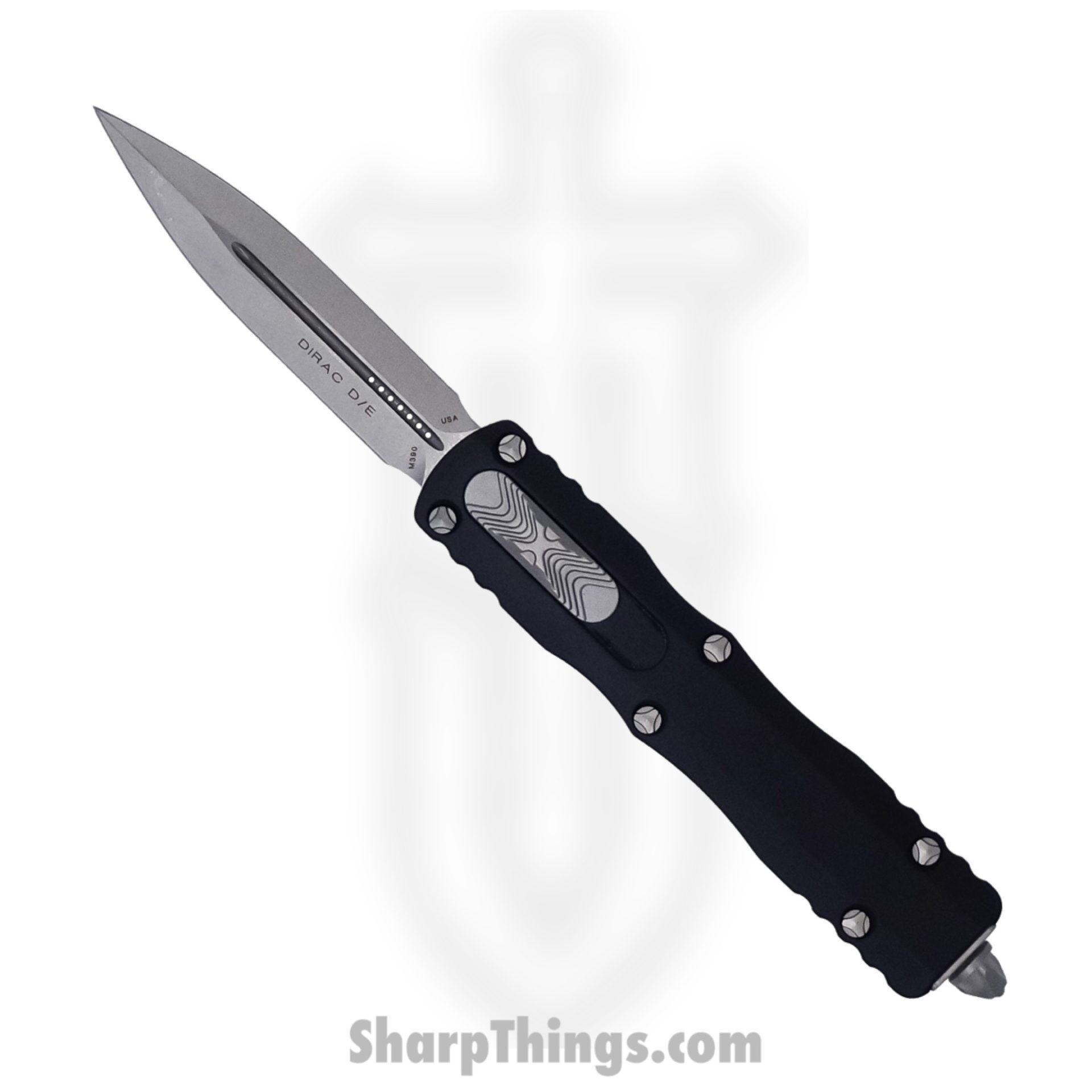 Microtech - 225-10 - Dirac - OTF Auto - Elmax, M390, 204P Stonewash Dagger - 6061-T6 Aluminum - Black
