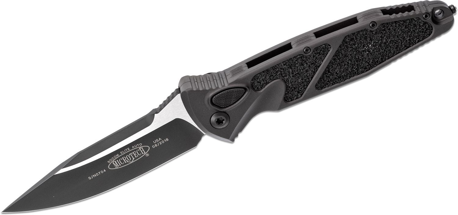 Microtech - 160A-1T - Socom Elite Tactical S/E - Automatic Knife - Bohler Elmax, M390, or 204P Coated Clip Point - 6061-T6 Aluminum with Textured Rubber Inserts - Black
