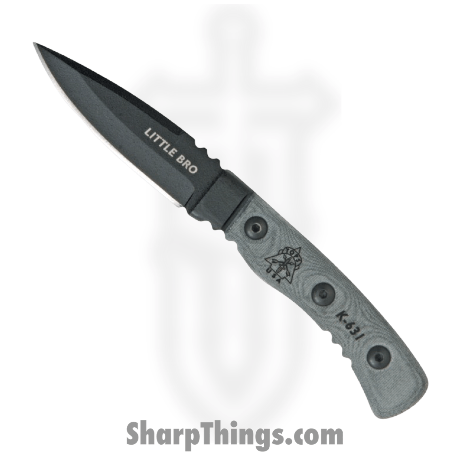 Tops - TPLBRO01 - Little Bro - Fixed Blade Knife - 1095 HC Coated Spear Point - Micarta - Gray