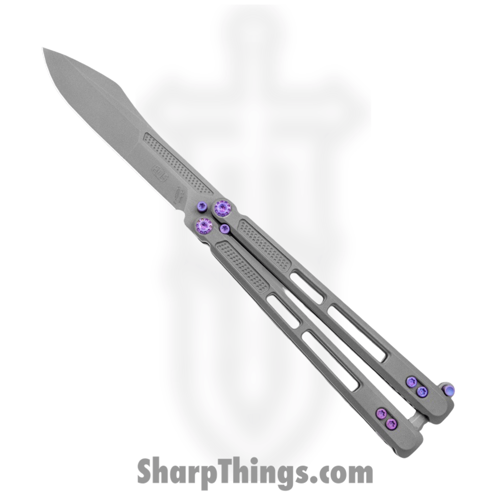 EOS - EOS101 - Trident - Balisong - CPM S30V Stonewash Modified Drop Point - Titanium - Gray Purple