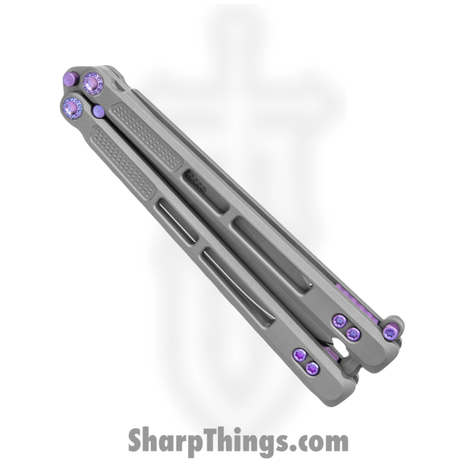 EOS - EOS101 - Trident - Balisong - CPM S30V Stonewash Modified Drop Point - Titanium - Gray Purple - Image 2