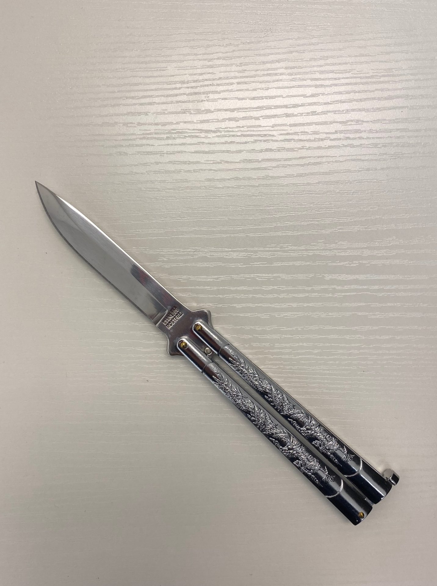 VOC - BR100BLK - Drop Point Butterfly - Balisong - German Surgical Steel Coated Drop Point - Steel - Black - Image 3