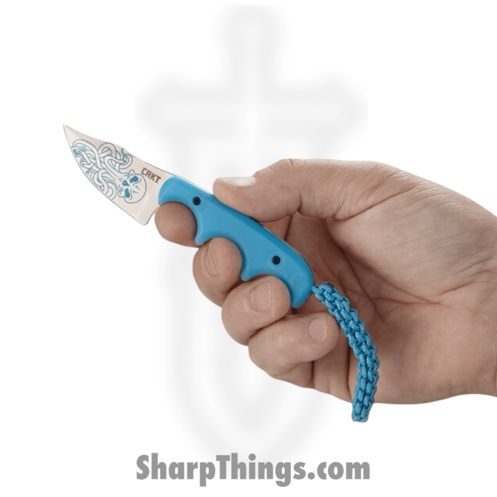 CRKT - 2387O - Minimalist Cthulhu - Fixed Blade Knife - 8Cr13MoV Satin Laser Etch Clip Point - Thermoplastic - Blue - Image 4