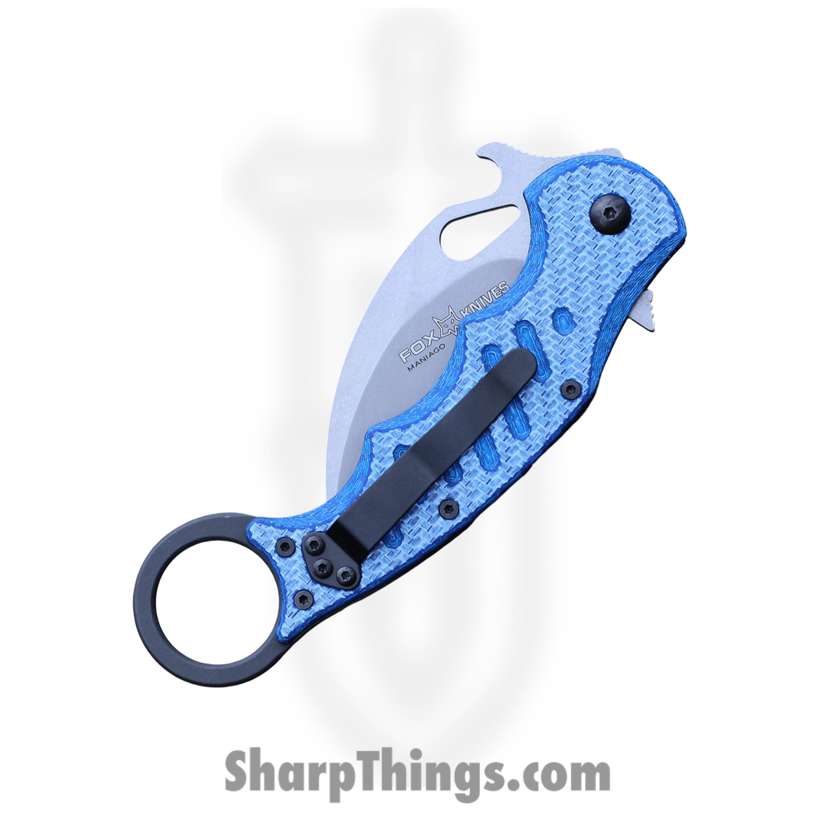 Fox Knives - FOX479BLTSW - Karambit - Folding Knife - N690 Stonewash - Twill CF - Blue - Image 4