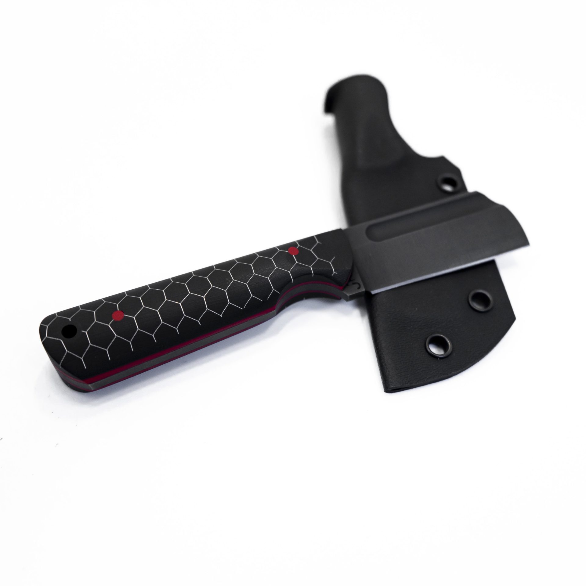 JRs Knives - JRsEDCCleav - EDC Cleaver - Fixed Blade Knife - 1095 HC Coated Cleaver - G10/Honeycomb/Red Pins - Black/Red - Image 3