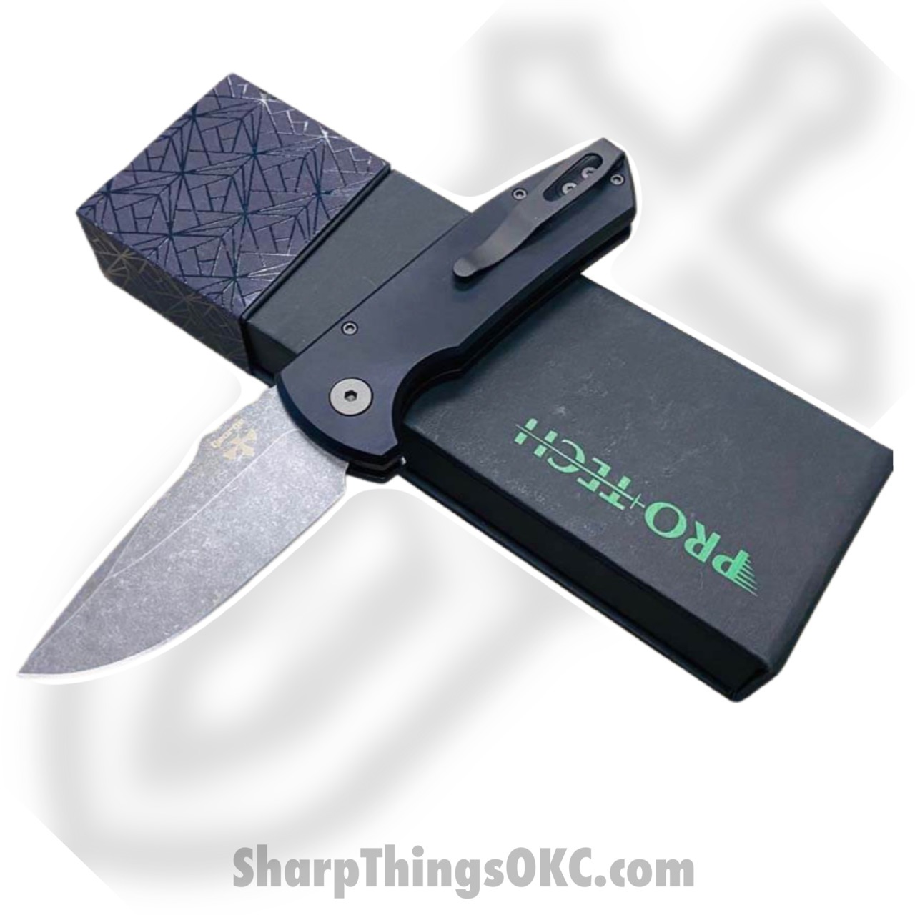 ProTech - LG411-LH - SBR Left Handed - Automatic Knife - S35VN Acid Wash Clip Point - Aluminum - Black - Image 2