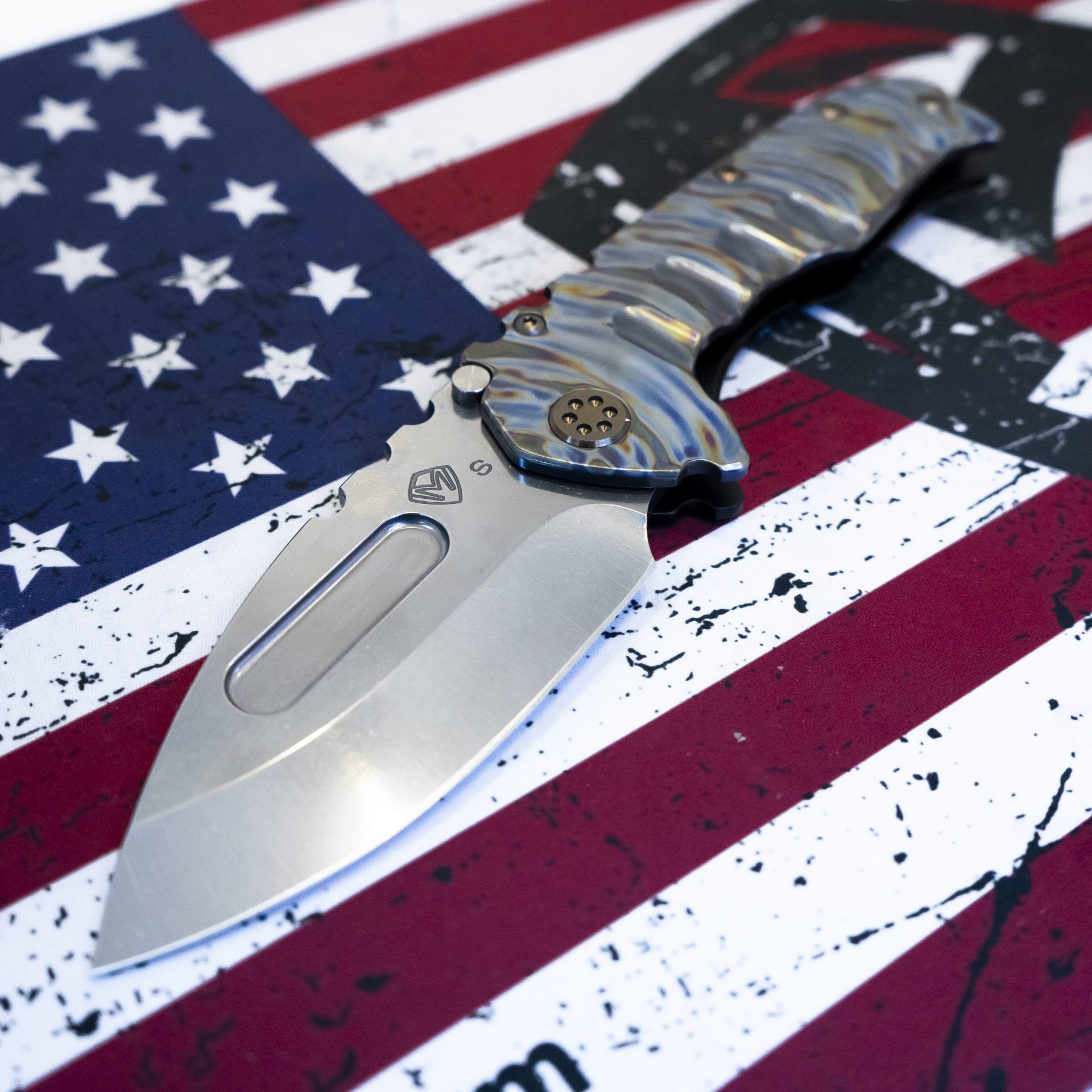 Medford Knife - MK012STD-03PV-T1C1-BP - Praetorian T - Tumbled Drop Point Folding Knife - S35VN - Faced/Flm Blues
