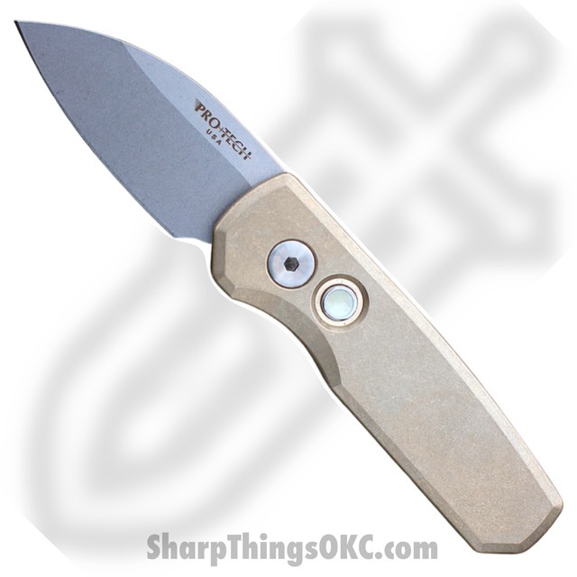 ProTech - R5110 - Runt 5 - Automatic Knife - CPM-20CV Stonewash Wharncliffe - Aluminum - Bronze - Image 5
