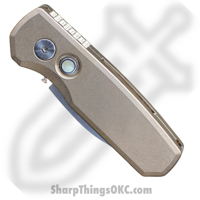 ProTech - R5110 - Runt 5 - Automatic Knife - CPM-20CV Stonewash Wharncliffe - Aluminum - Bronze - Image 3