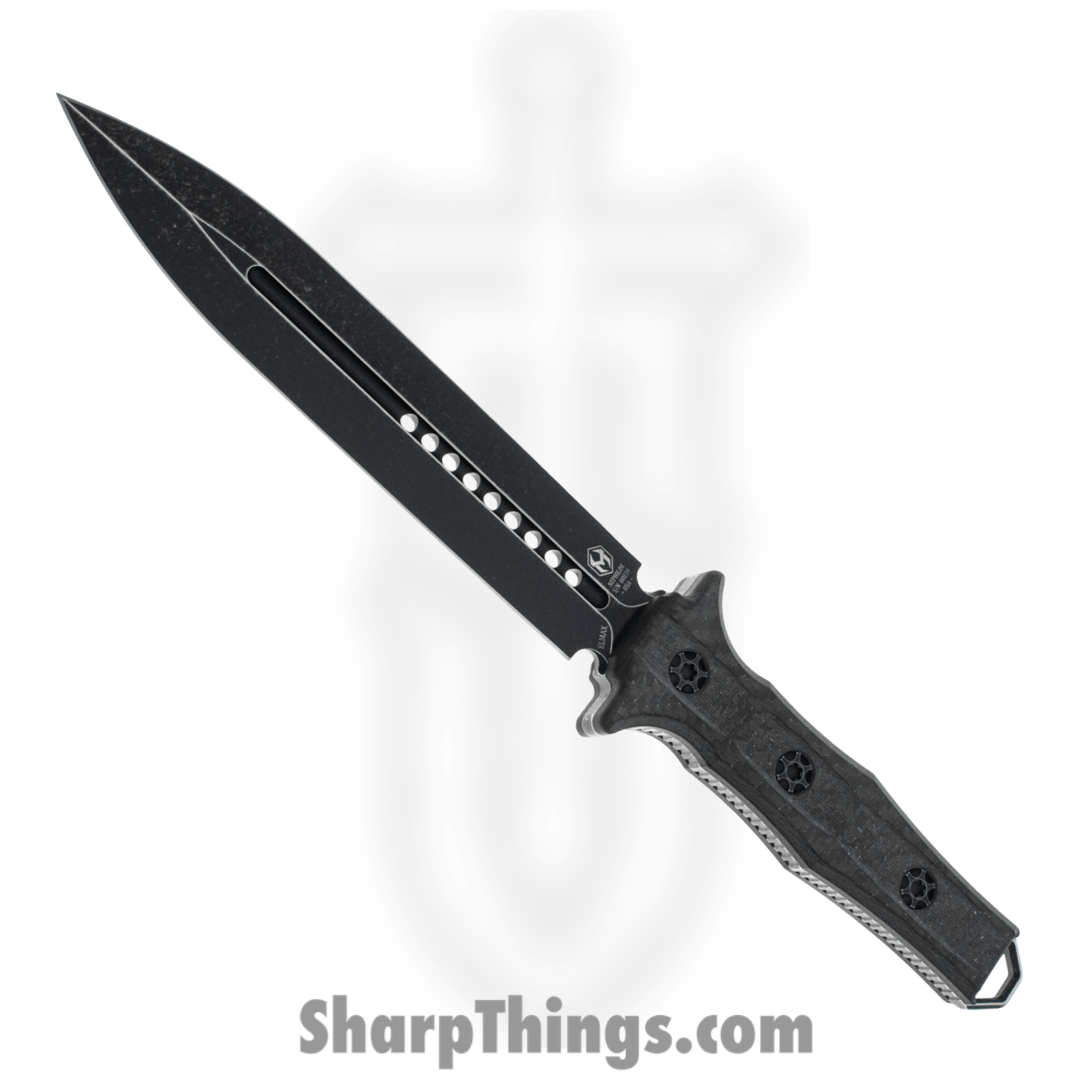 Heretic Knives - H003-8A-CF - Nephilim - Fixed Blade Knife - Elmax Tumbled Dagger - Carbon Fiber - Black