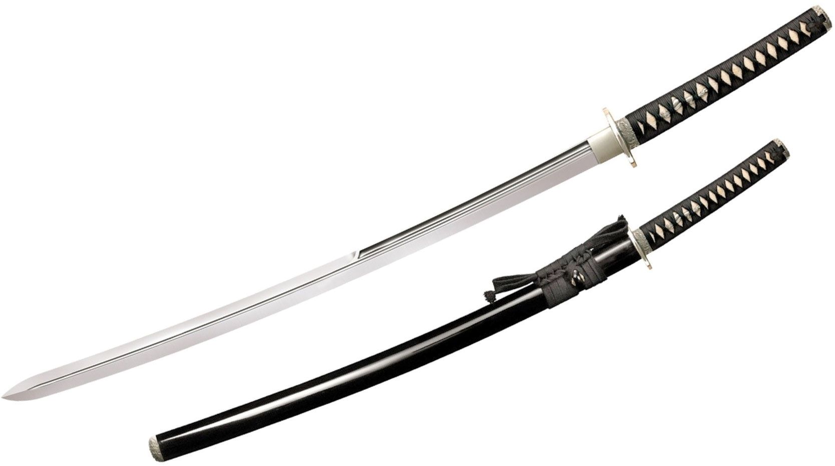 Cold Steel - CS88DEC - Double Edge Katana - Fixed Blade Knife - 1055HC Polished - Ray Skin with Black Silk Braid and Brass Menuki - Black - Image 3