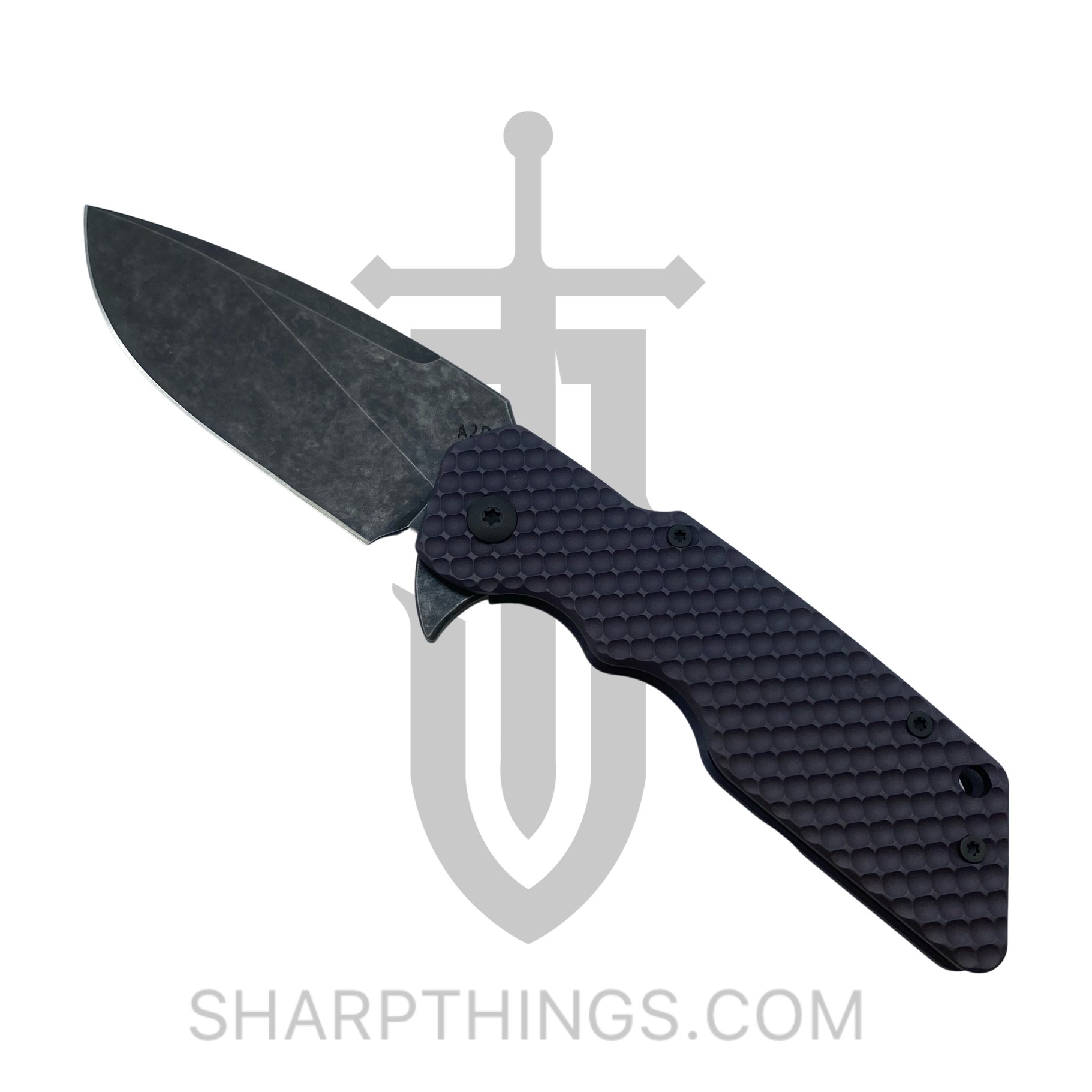 Attention 2 Detail Mercantile - A2DMK1LGGPurp - Mark 1 Large - Folding Knife - CTS-CD#1 SS Stonewash Drop Point - Milled Pattern Titanium - Purple - Image 5