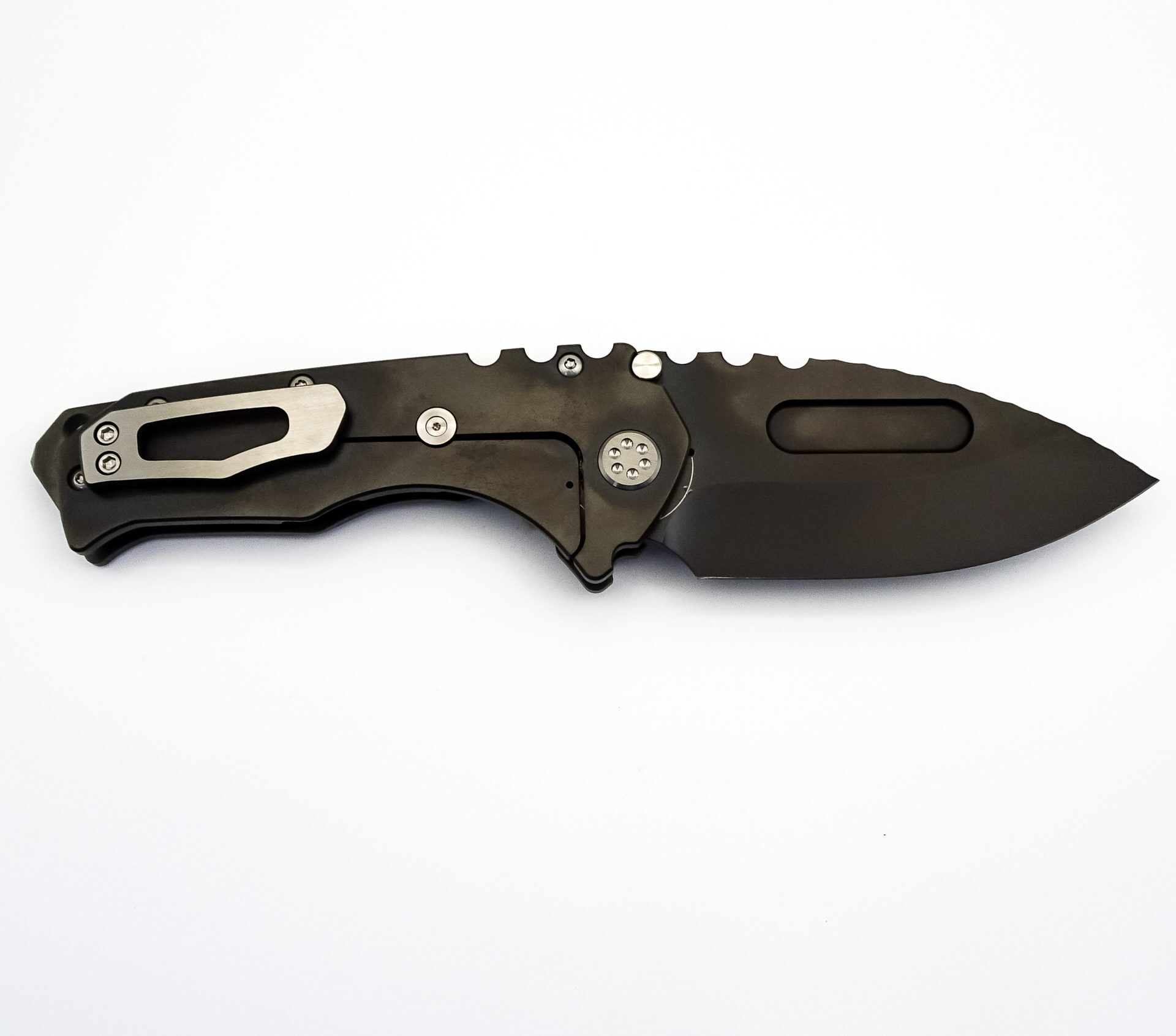 Medford Knife - MK012SPD-30PV-TBCB-BP - Praetorian T Tumbled Drop Point Folding Knife - Silver "Jimped Lightning" - Image 3