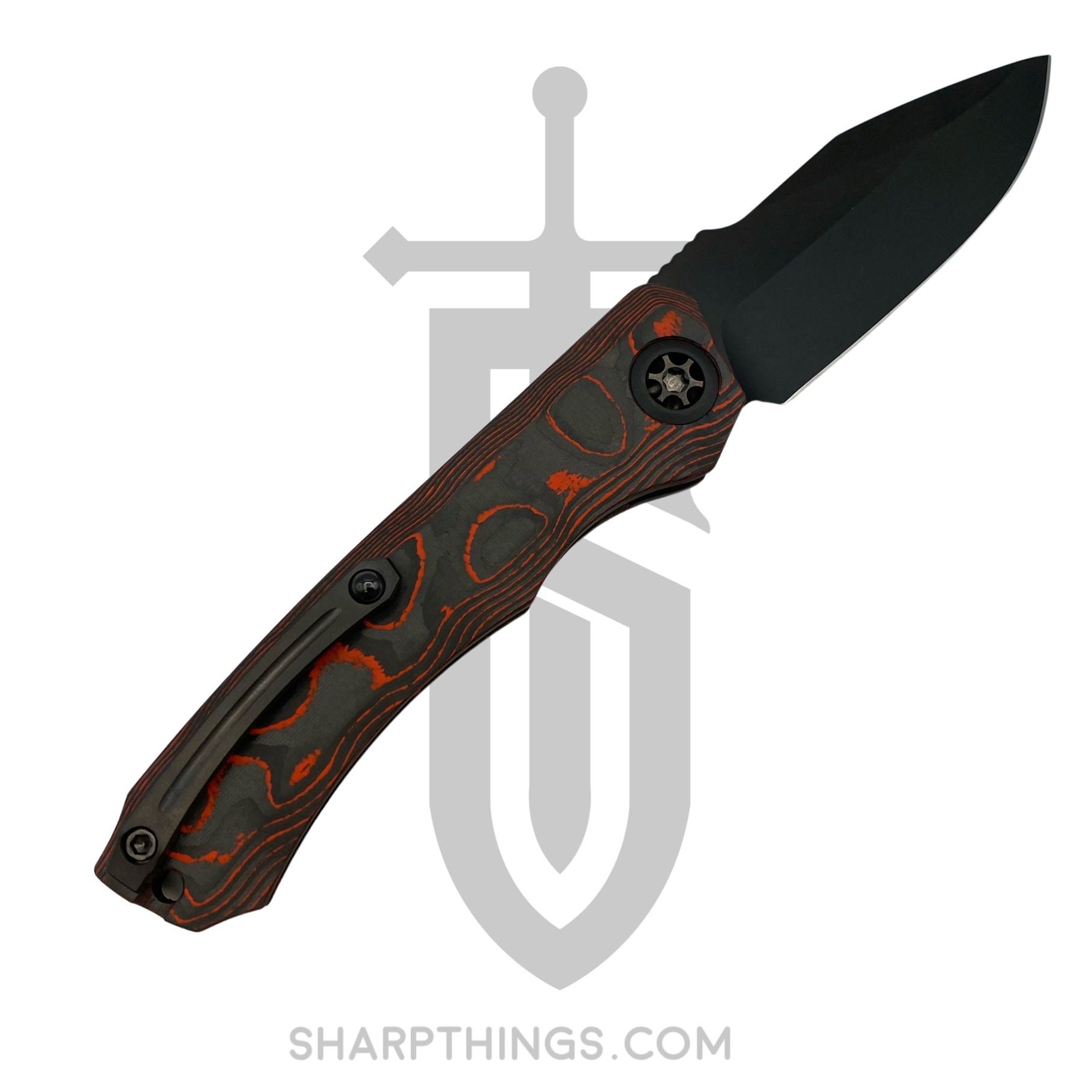 Heretic Knives - H000-6A-ORCF - Wraith - Automatic Knife - Elmax Coated Clip Point - 6061-T6 Aluminum/Fat Carbon Fiber - Black/Orange - Image 3