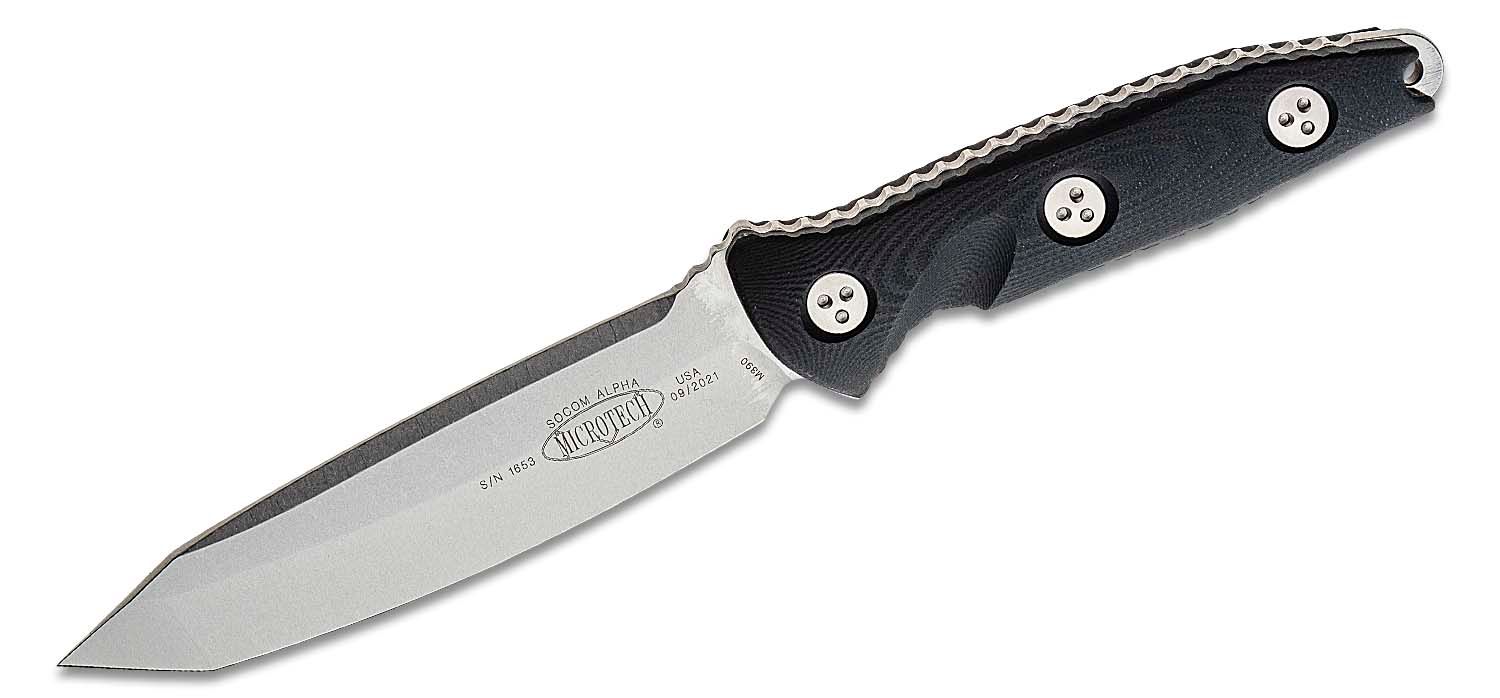 Microtech - 114-10 - Socom Alpha - Fixed Blade Knife - Elmax, M390, 204P Stonewash Tanto - G10 - Black - Image 8