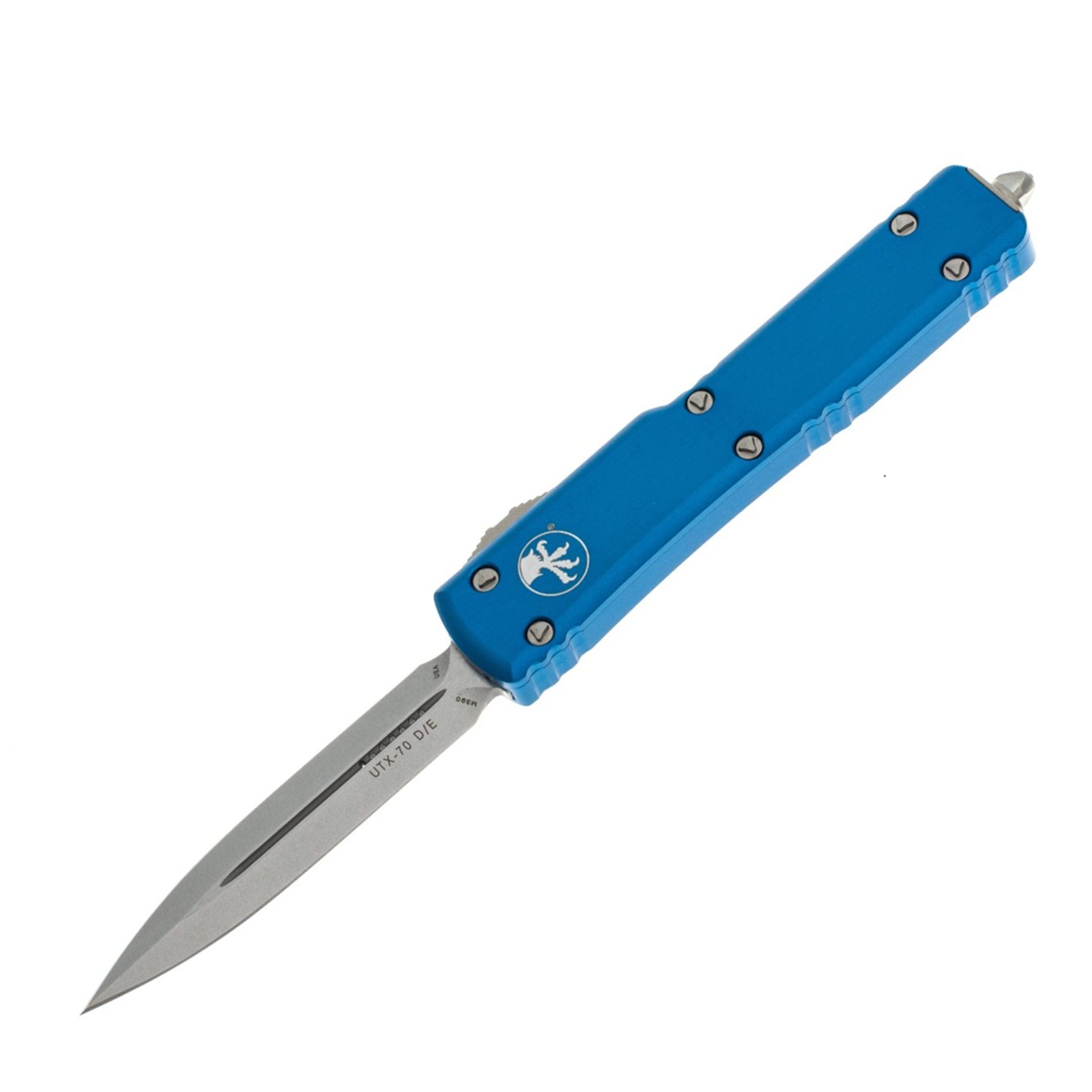 Microtech - 147-10BL - UTX-70 - OTF Auto - Elmax, M390, 204P Stonewash Dagger - 6061-T6 Aluminum - Blue - Image 6