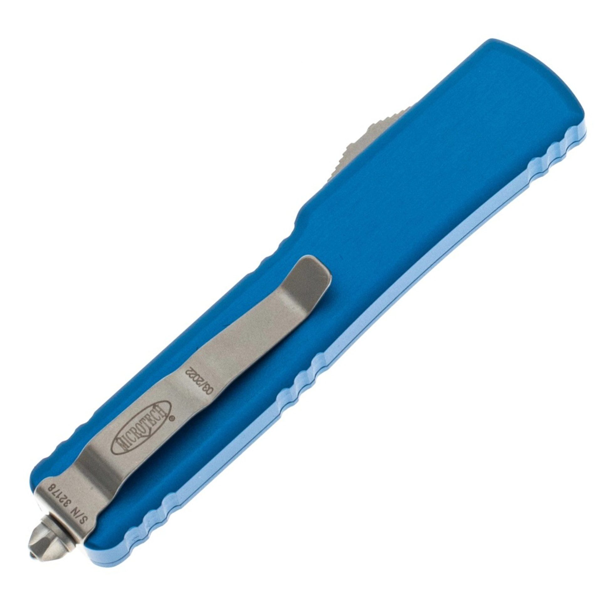 Microtech - 147-10BL - UTX-70 - OTF Auto - Elmax, M390, 204P Stonewash Dagger - 6061-T6 Aluminum - Blue - Image 8