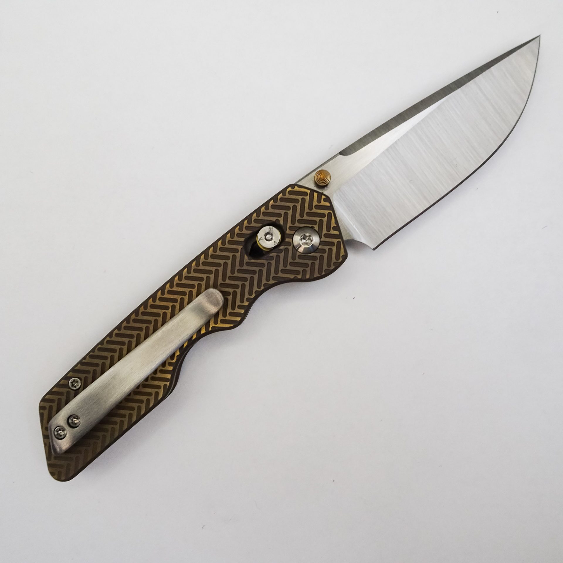 Attention 2 Detail Mercantile - A2DBLmHer - Bar Lock Medium - Folding Knife - RWL34 Steel Satin Drop Point - Herringbone Titanium - Bronze - Image 8