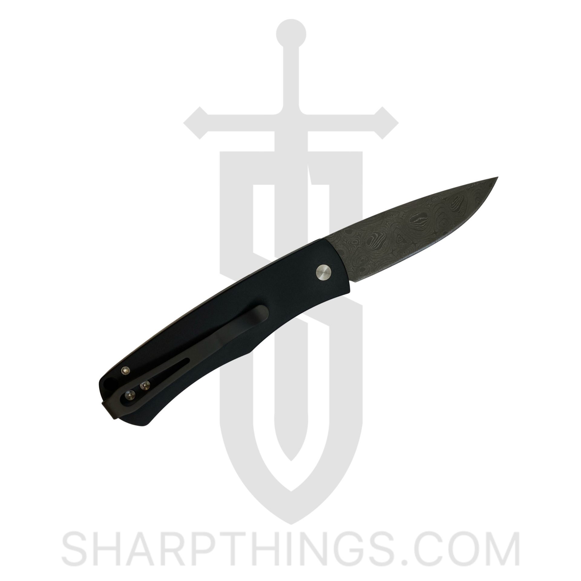 ProTech - Blemish - Whiskers - BR1.51 Damascus - Tuxedo - Nichols Damascus - Black Handle Ivory Micarta Patterned bolster - Image 4