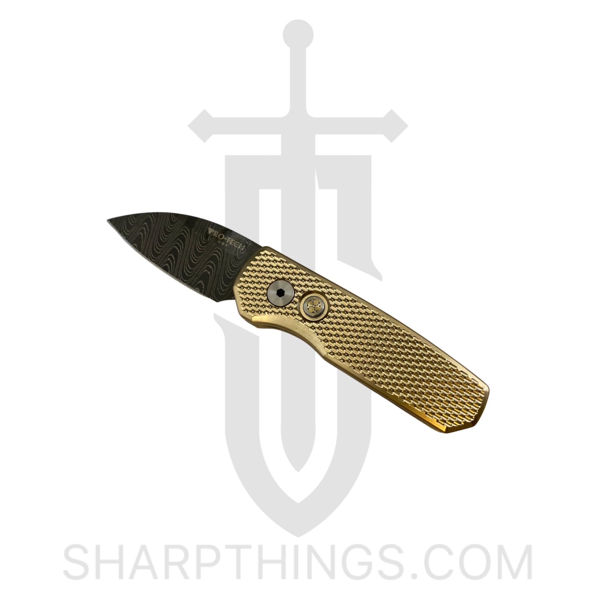 ProTech - R5111-D - Runt 5 BLADE SHOW 2022 - Automatic Knife - Damascus Damascus Wharncliffe - Bronze Alloy - Bronze