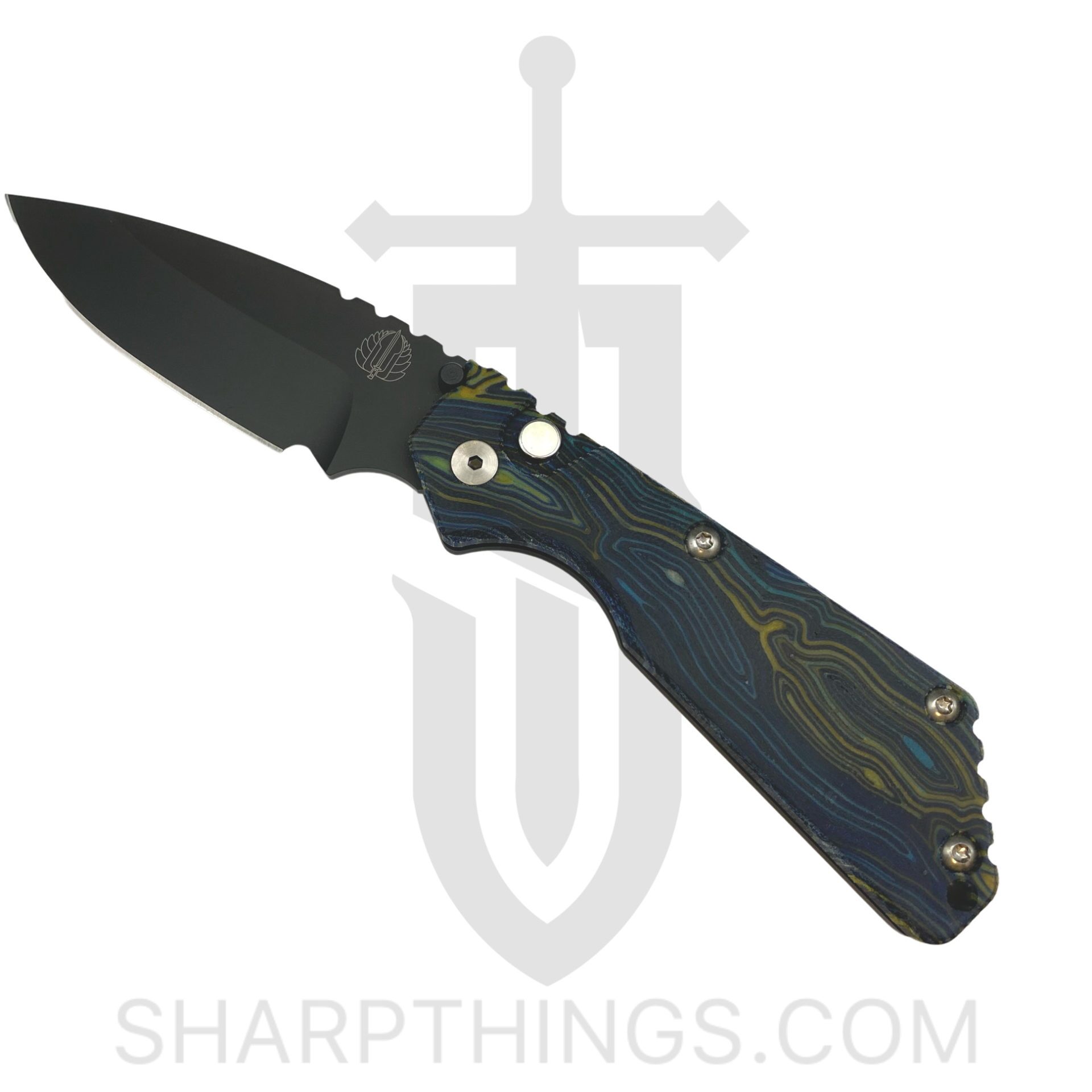 ProTech - SnGMC4 - Custom Strider SnG Edition - Automatic Knife - 154CM Coated Drop Point - Aluminum/G-Carta - Black/Blue/Yellow