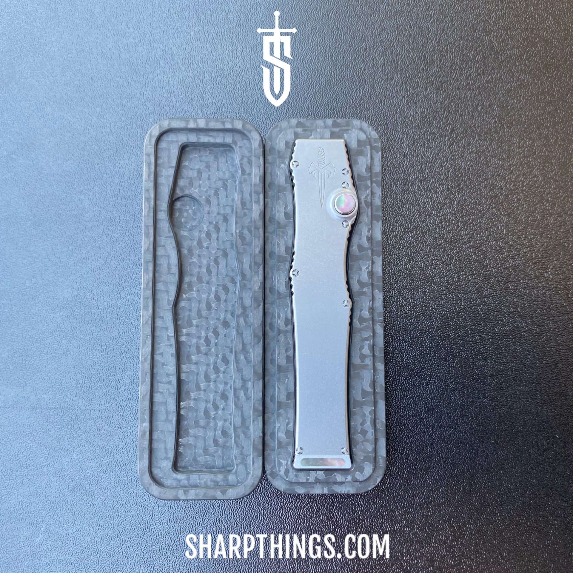 Marfione Custom Knives - 349-MCK-Mir - Marfione Custom Halo III Mini - Automatic Knife - 349-MCK-Mir Marfione Custom Halo III Mini Automatic Knife - 416 SS/MOP - Natural - Image 8