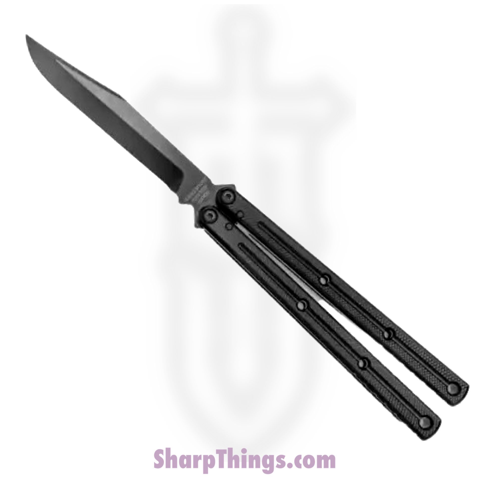 Squid Industries - BS0500 - Krake Raken V2.5 - Balisong - Inked Bowie - 7075 Aluminum - Black
