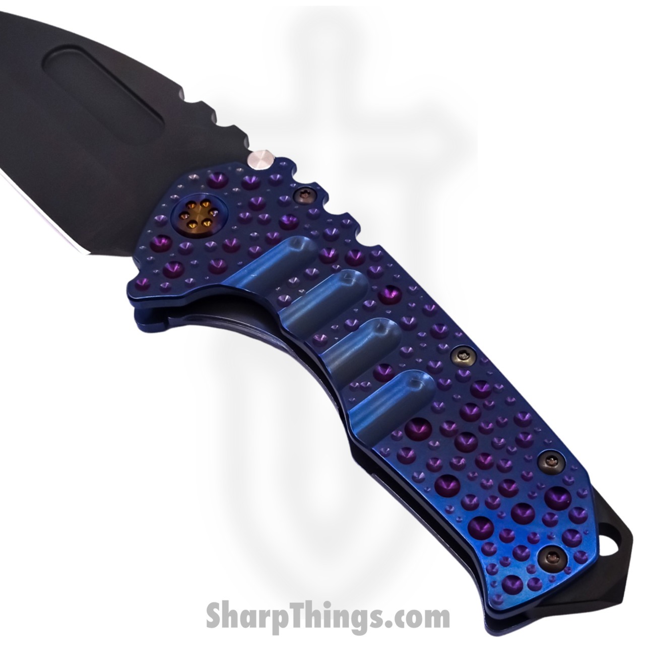 Medford Knife - MK012MPT-37A2-TFCF-BP - Praetorian "T" MagnaCut Tanto Folding Knife - "Dimples" - Blue Violet - Image 2