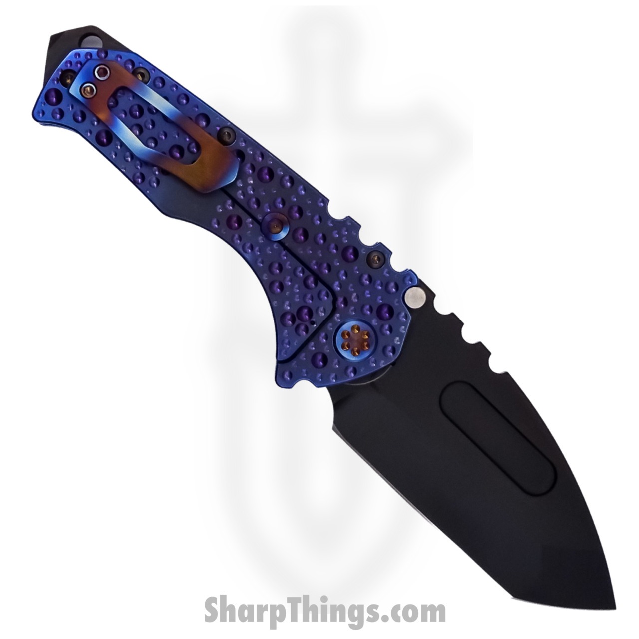 Medford Knife - MK012MPT-37A2-TFCF-BP - Praetorian "T" MagnaCut Tanto Folding Knife - "Dimples" - Blue Violet - Image 5