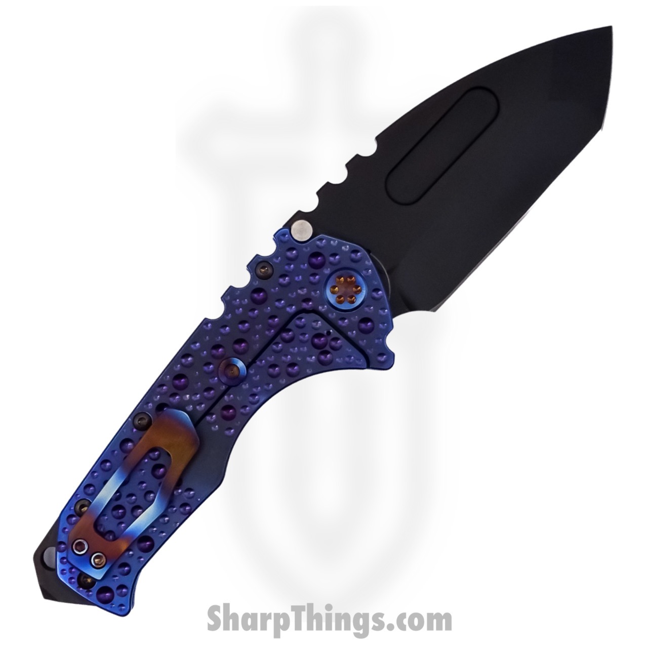 Medford Knife - MK012MPT-37A2-TFCF-BP - Praetorian "T" MagnaCut Tanto Folding Knife - "Dimples" - Blue Violet - Image 4