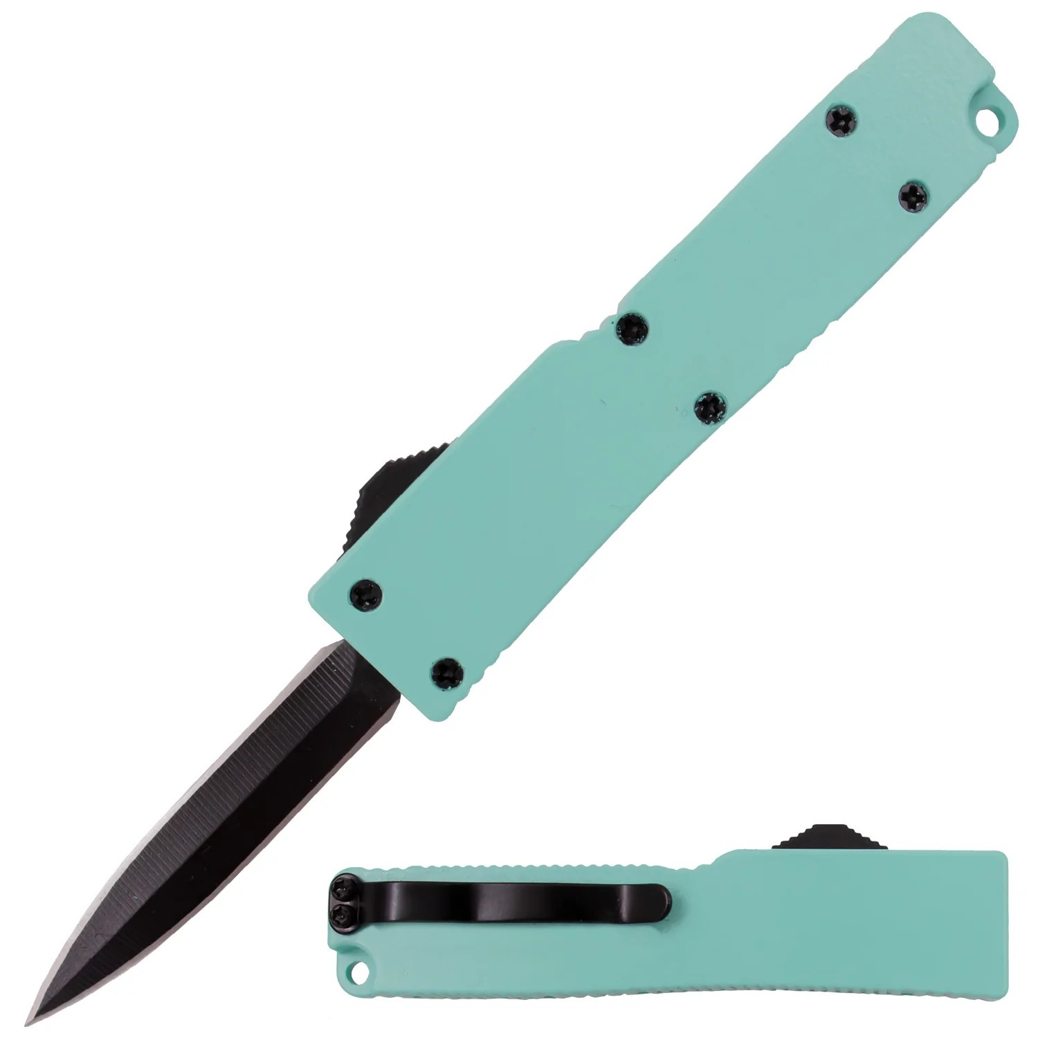VOC - DT5S-DB-LBL - 5 inch Firecracker A1 - OTF Auto - 440 Stainless Steel Black Dagger - Steel - Teal