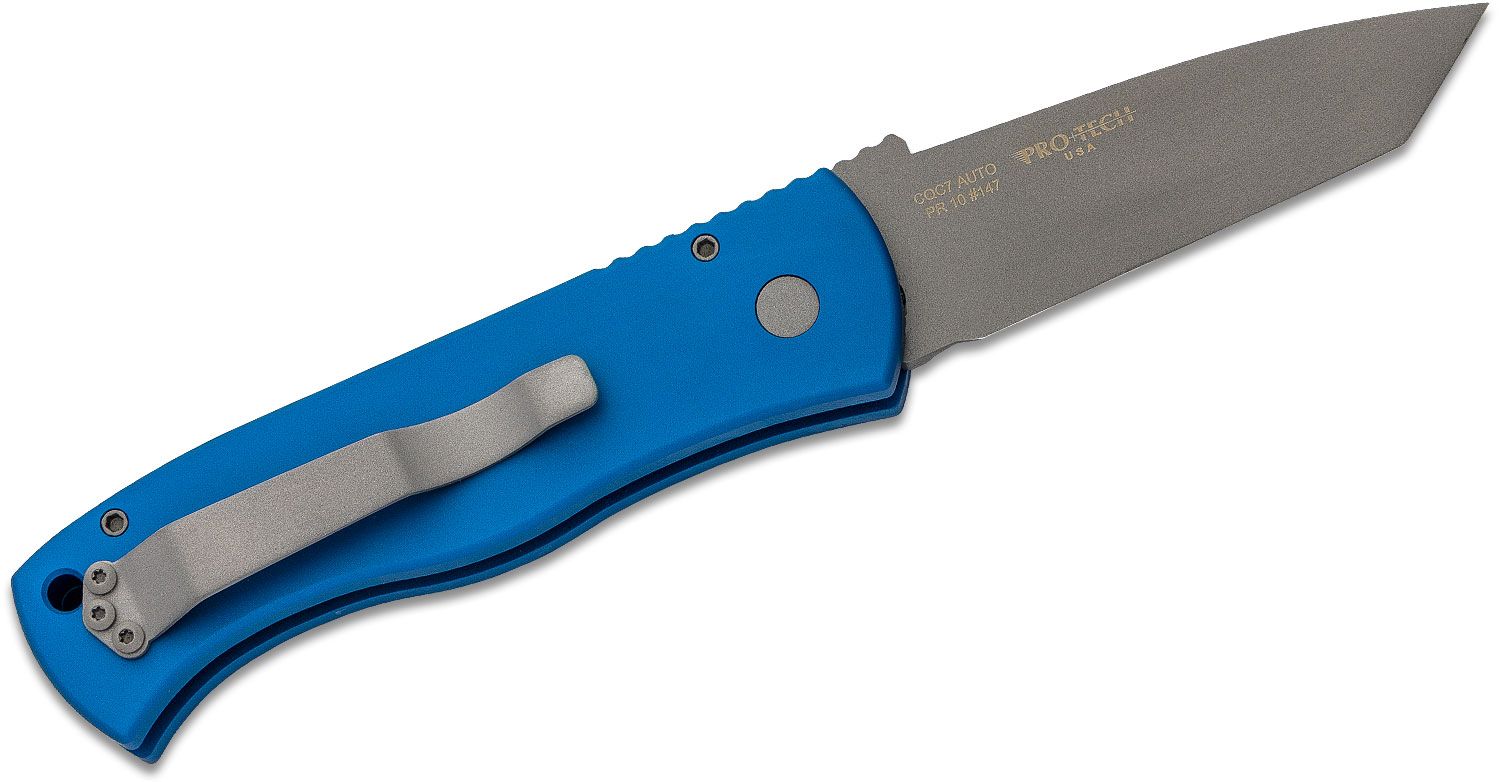 ProTech - E7T01-Blue - Emerson CQC7 - Automatic Knife - 154CM Blasted Tanto - Aluminum - Blue - Image 3