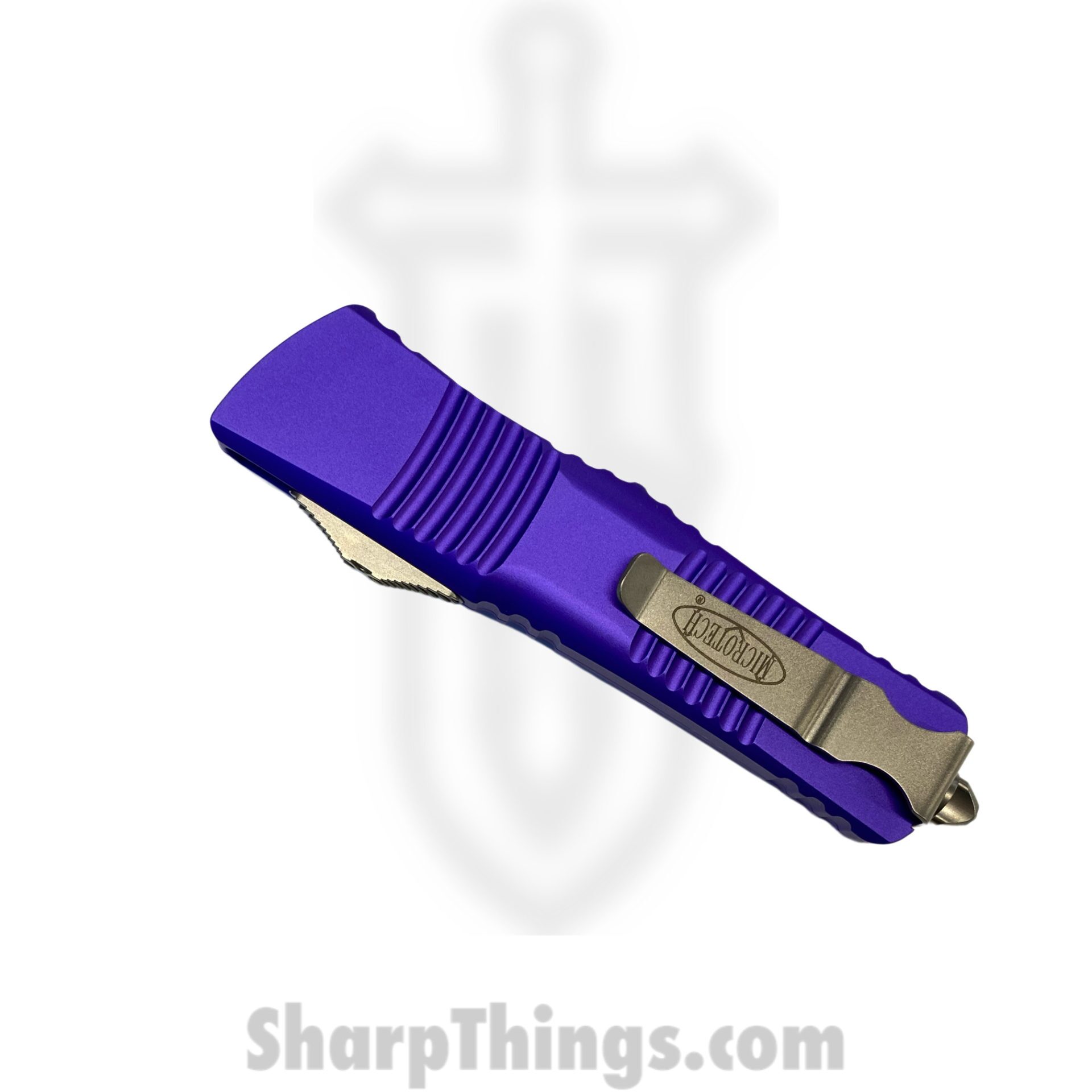 Microtech - 142-10PU - Combat Troodon - OTF Auto - Elmax, M390, 204P Stonewash Dagger - 6061-T6 Aluminum - Purple - Image 4