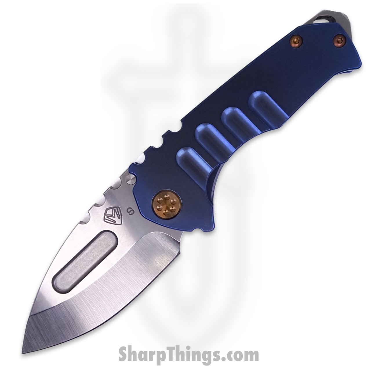Medford Knife - MK029STD-37A2-T1C1-BN - Praetorian Genesis "T" Drop Point Folder - Tumbled S35VN - Blue with Bronze H/W