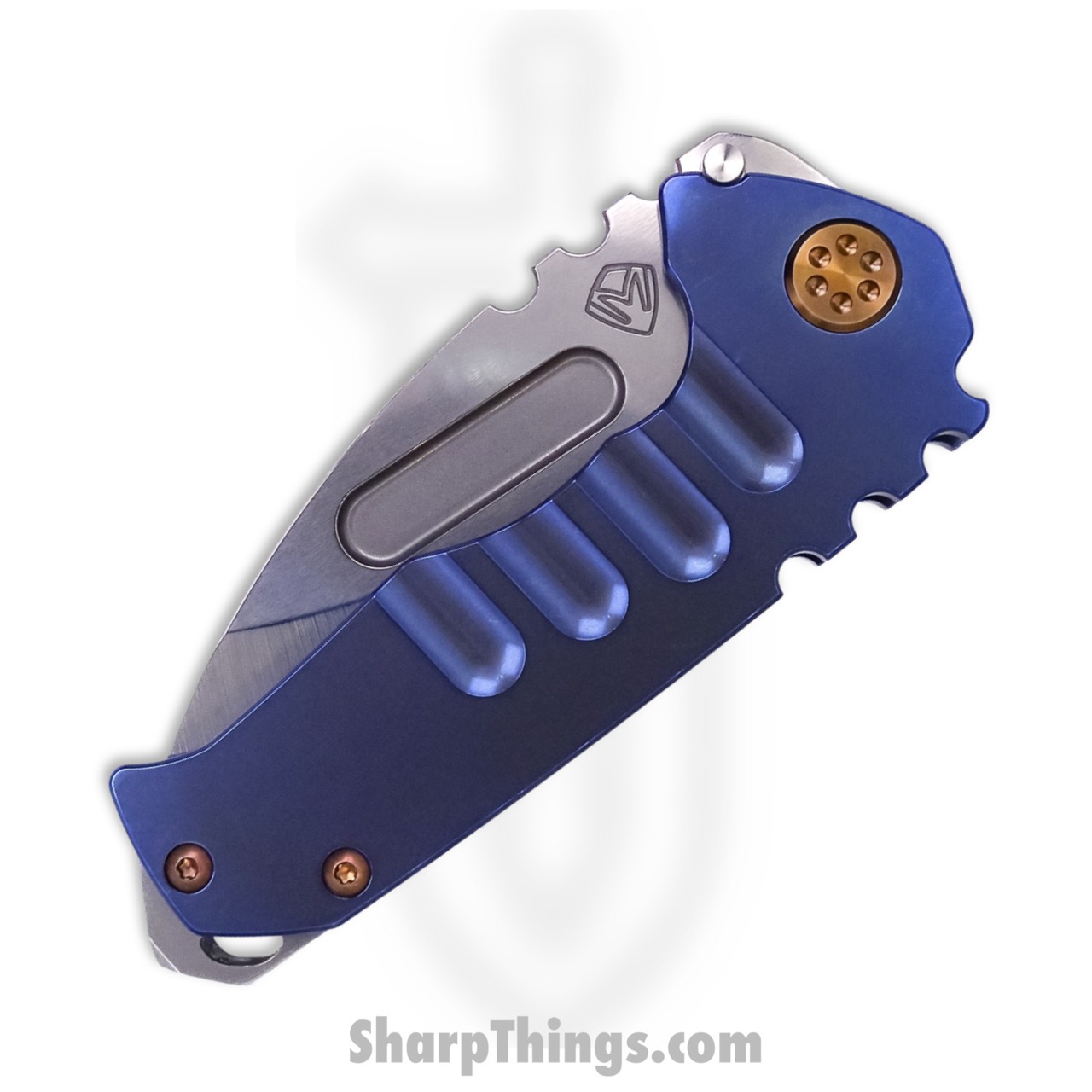 Medford Knife - MK029STD-37A2-T1C1-BN - Praetorian Genesis "T" Drop Point Folder - Tumbled S35VN - Blue with Bronze H/W - Image 3