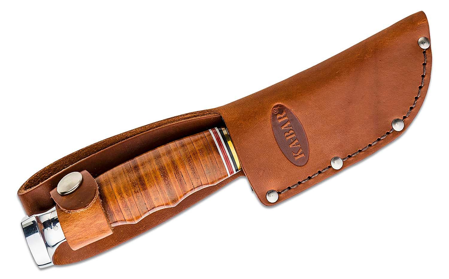 Ka-Bar - KA1234 - Game Hook Hunter Blade with Gut Hook - Fixed Blade Knife - Stainless Steel Polished - Stacked Leather - Brown - Image 6