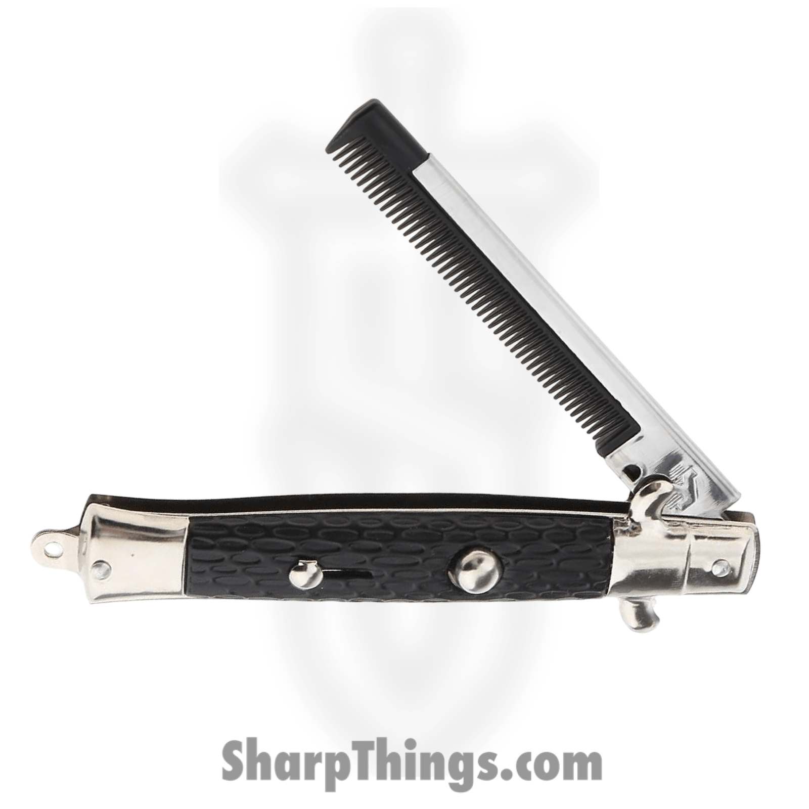 VOC - OC1 - Switchblade Comb - Composition Handles with Chrome Bolsters - Black - Image 2