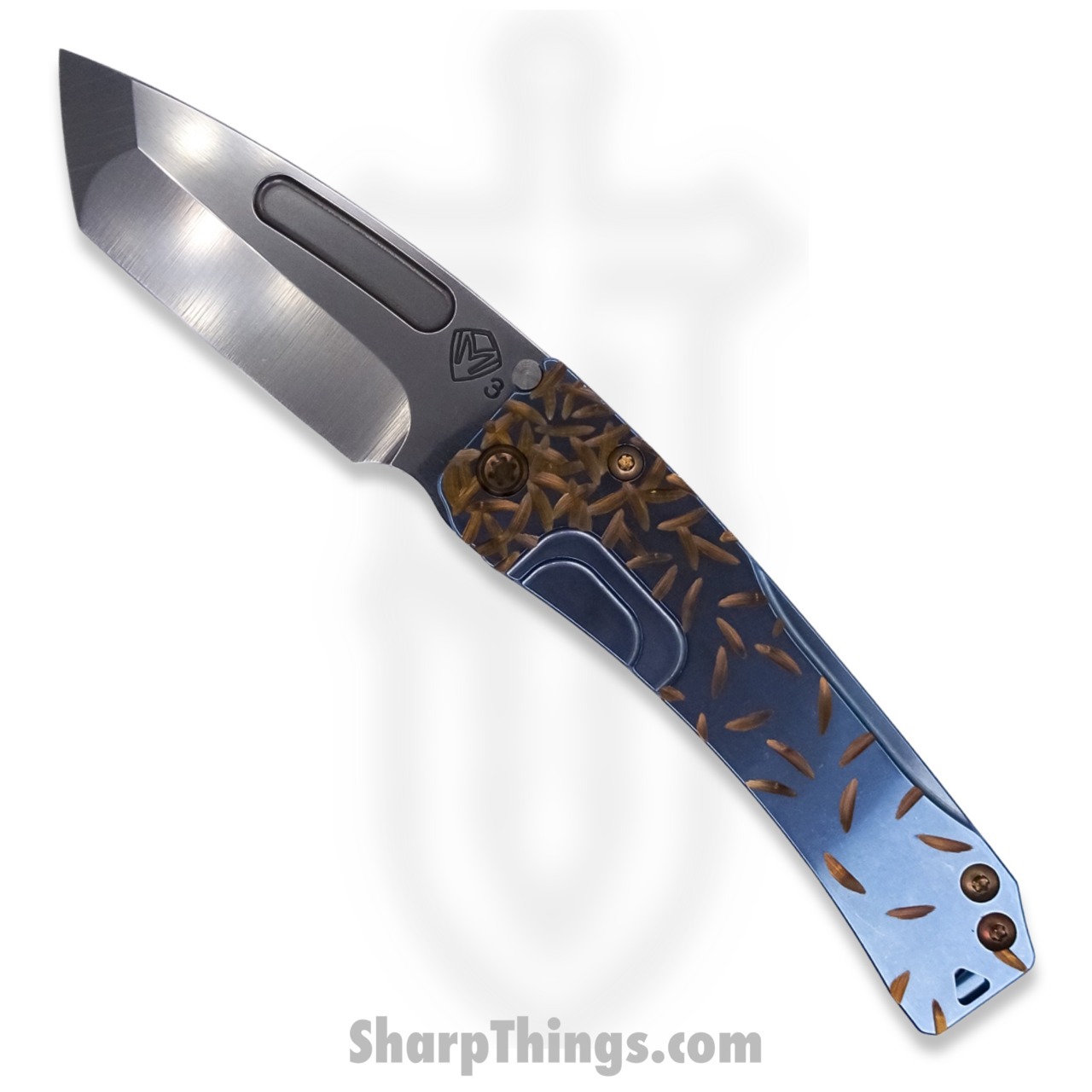 Medford Knife - MK2013TT-37A2-T1C1-Q4 - Slim Midi Tanto Folder - Tumbled 3V - "Jasmine Fade" Aqua and Bronze