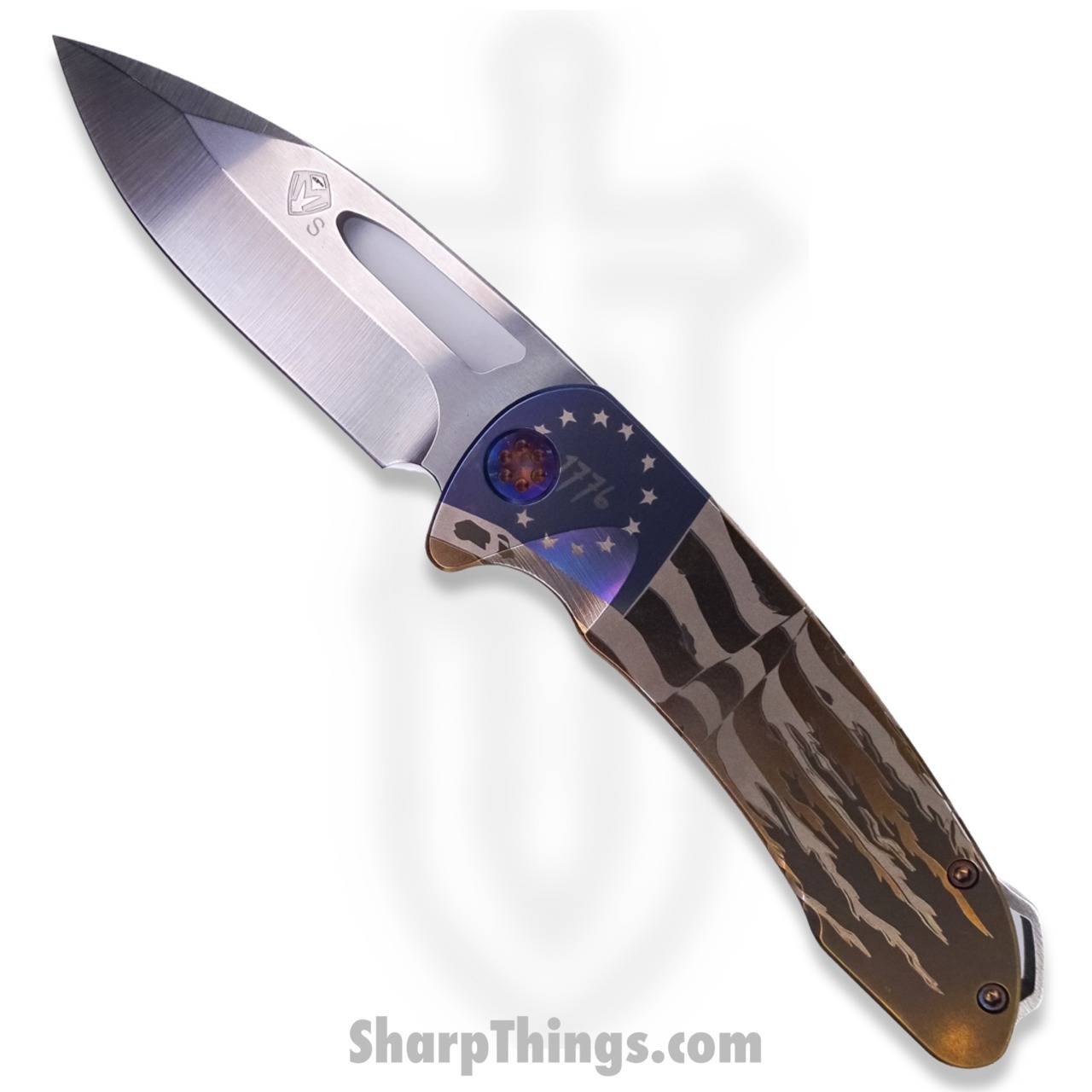 Medford Knife - MK038STQ-36A1-T2C1-BN - On Belay Folder - S35VN Tumbled - Bronze "1776 Tattered Flag"