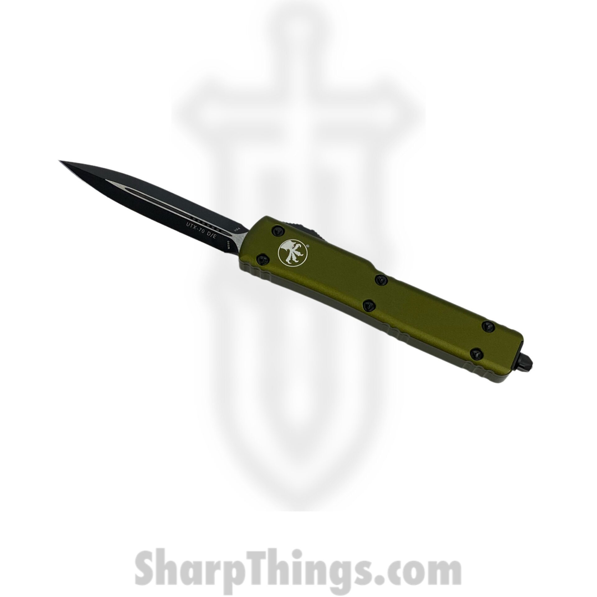 Microtech - 147-1 OD - UTX-70 - OTF Auto - Elmax, M390, 204P Coated Dagger - 6061-T6 Aluminum - OD Green