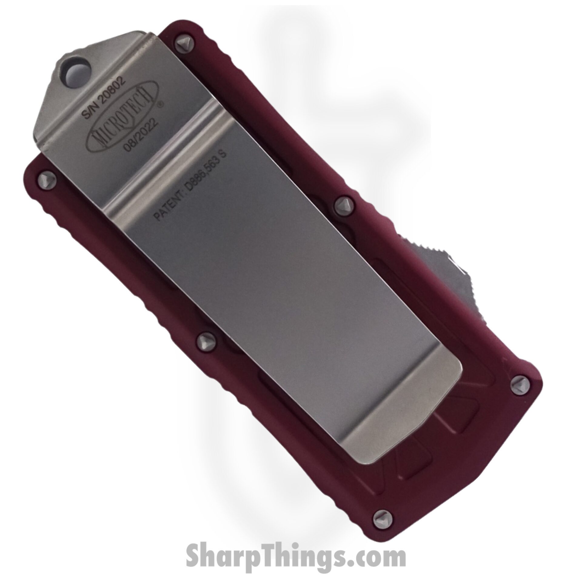 Microtech - 157-12MR - Exocet - OTF Auto - Elmax, M390, 204P Stonewash Dagger - 6061-T6 Aluminum - Merlot - Image 2