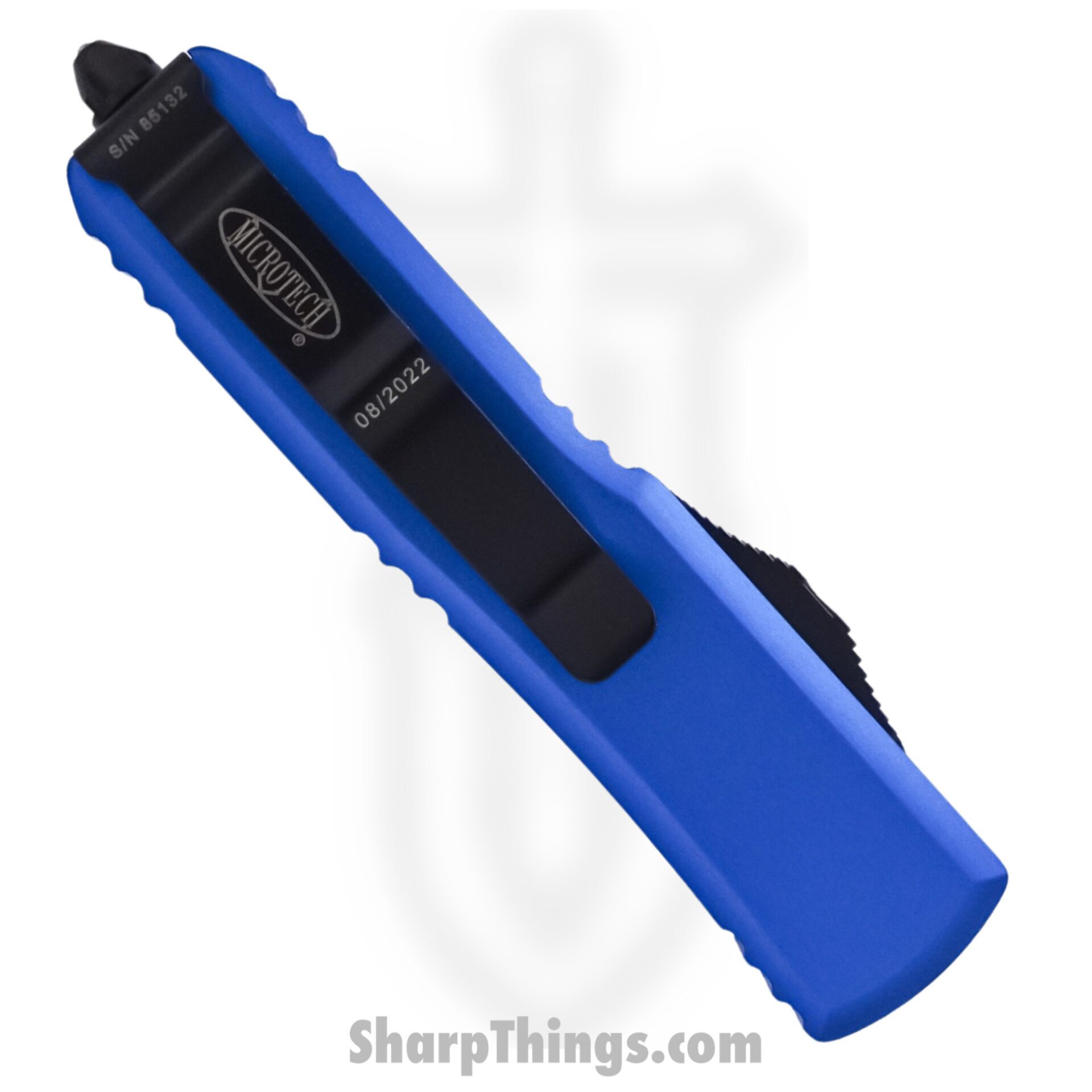Microtech - 232-3BL - UTX-85 - OTF Auto - Elmax, M390, 204P Coated Dagger - 6061-T6 Aluminum - Blue - Image 2