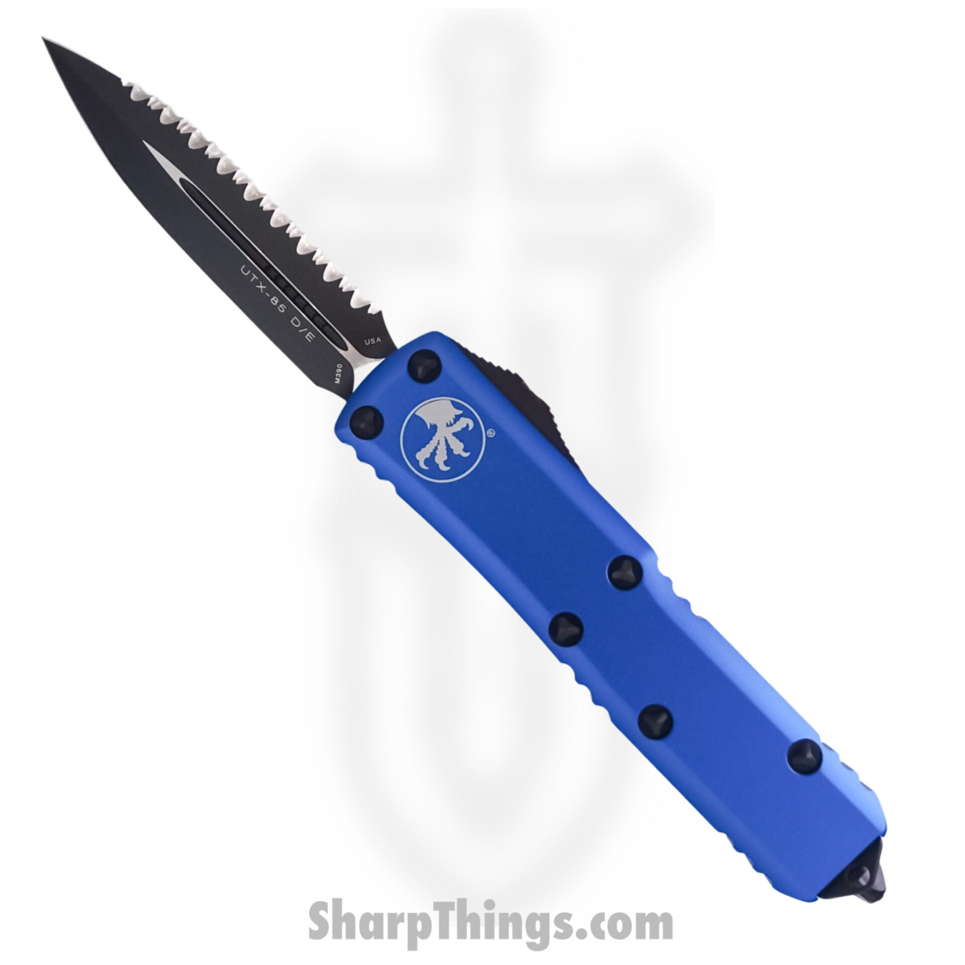 Microtech - 232-3BL - UTX-85 - OTF Auto - Elmax, M390, 204P Coated Dagger - 6061-T6 Aluminum - Blue
