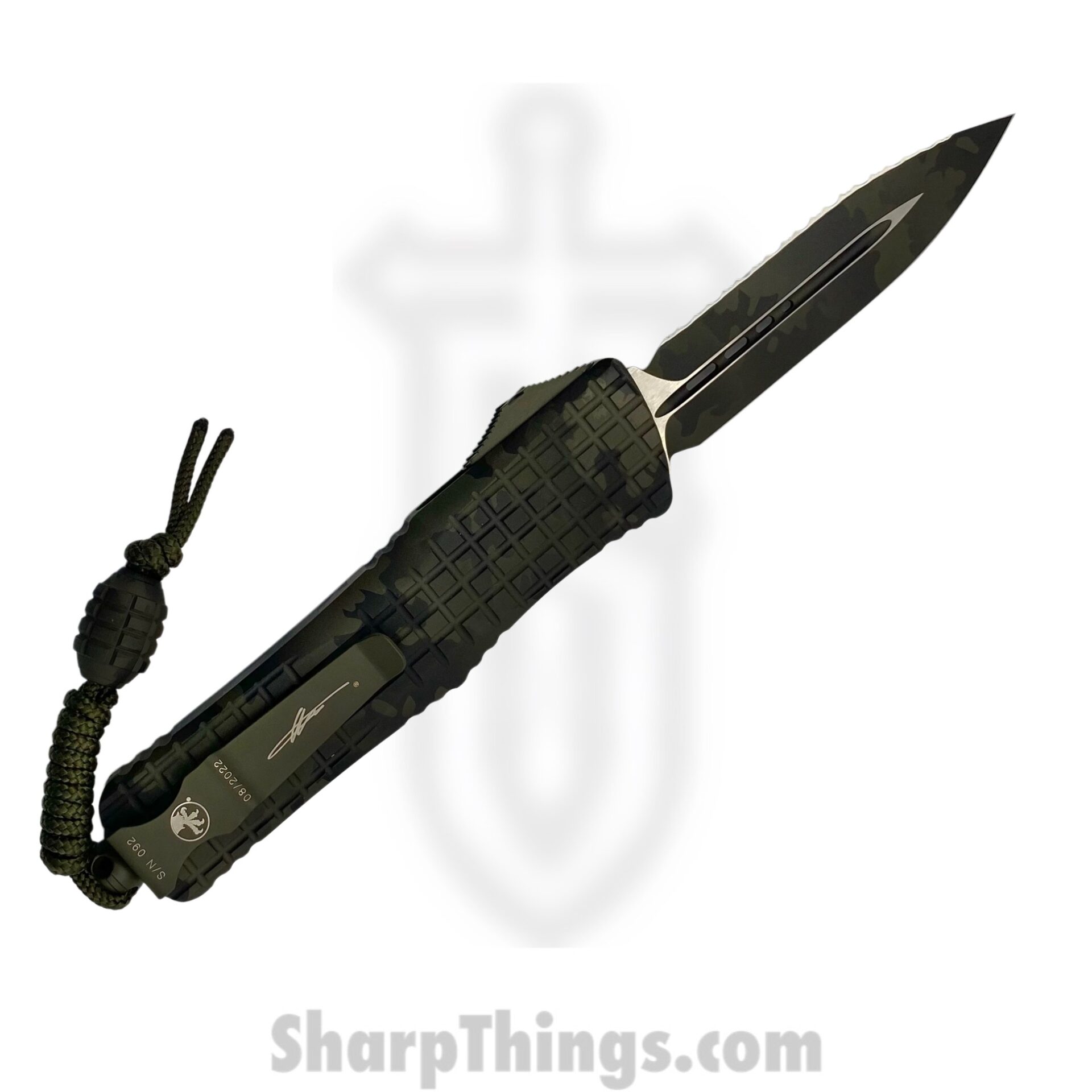 Microtech - 142-3FROCS - Combat Troodon - OTF Auto - M390 Coated Dagger - 6061-T6 Aluminum/Frag - OD Green Camo - Image 2